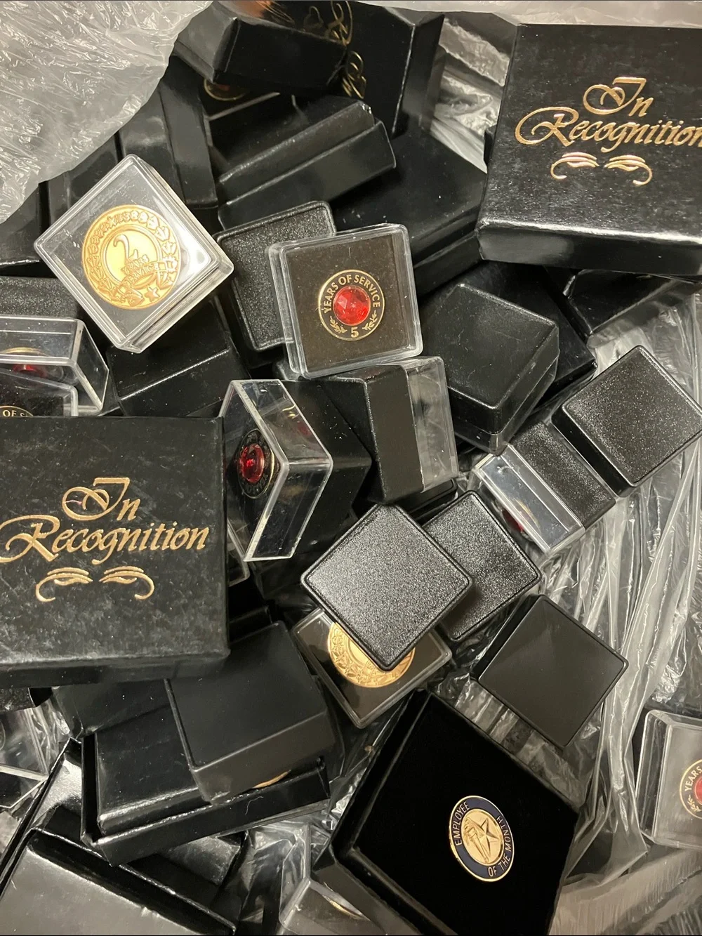 In Recognition Black Presentation Pin Box - Pack of Assorted Award Boxes